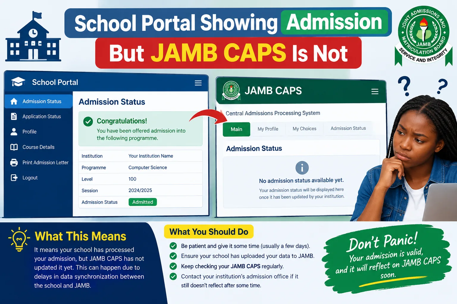 School Portal Showing Admission But JAMB CAPS Is Not