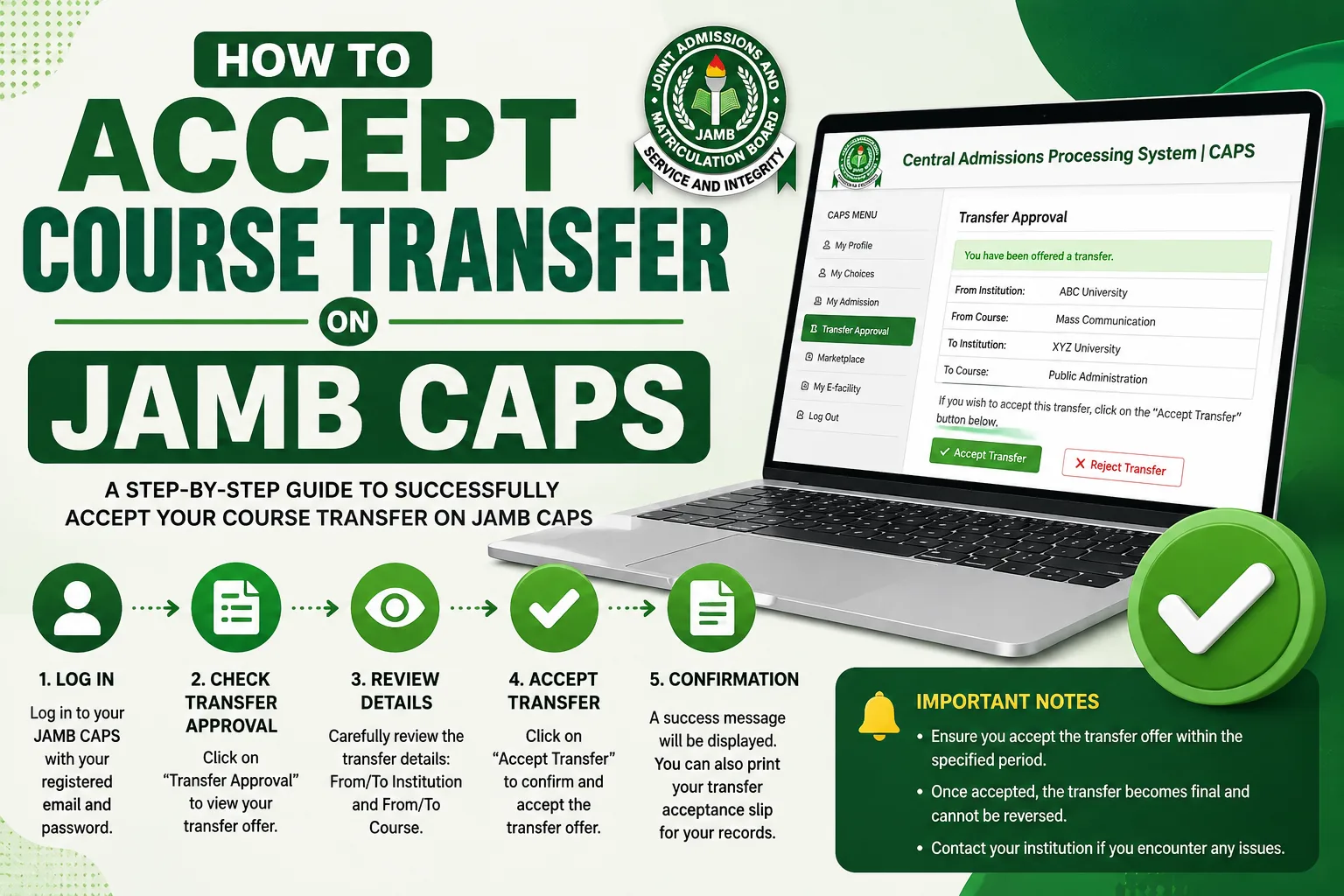 Course Transfer on JAMB CAPS